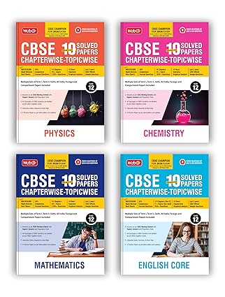 MTG CBSE 10 Years (2025-2016) Chapterwise Topicwise Solved Papers Class 12 Physics Chemistry Mathematics & English (Set of 4 Books) - CBSE Champion For 2026 Exam | Free Video Solution of PYQs (As Per Latest Pattern)