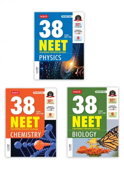 MTG 38 Years NEET Previous Year Solved Question Papers Physics Chemistry & Biology PYQs Chapterwise Topicwise Solutions For 2025-2026 Exam (Set of 3 Books) | Get Free access of Video Solutions & Smart Book