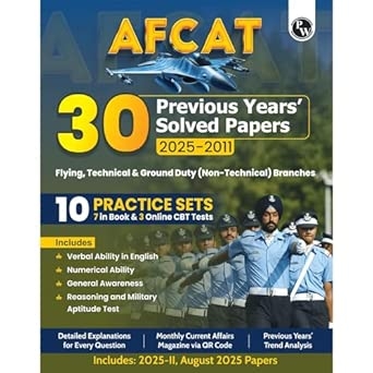 PW 30 AFCAT Previous Years' Solved Papers (2025 - 2011) with August 2025 Paper For Flying Technical & Ground Duty (Non-Technical) Branches 2026 Exam | PYQs | 10 Practice Sets