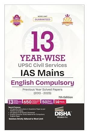 Disha 13 Year-wise UPSC Civil Services IAS Mains English (Compulsory) Previous Year Solved Papers (2013 - 2025) 7th Edn | PYQs Question Bank | Comprehension Essay Writing Grammar | For 2026 Exam