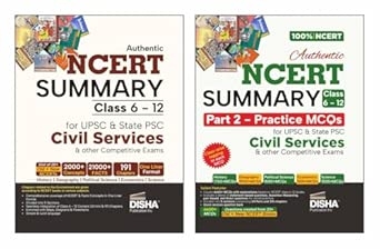 Disha Combo (2 Books) Authentic NCERT Summary (Class 6 to 12) Part 1 & 2 - One Liner Concepts & Practice MCQs for UPSC & State PSC Civil Services & other Competitive Exams | Old & New NCERT General Studies