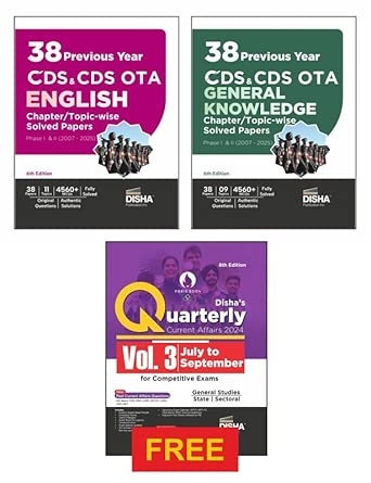 Disha Combo (3 Books) 38 Topic-wise CDS OTA English & General Knowledge Previous Year Solved Papers (2007 - 2025) Phase I & II with Free Quarterly Magazine Issue - 4th Edition | Question Bank