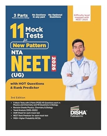 Disha 11 Mock Test Series for New Pattern NTA NEET (UG) 2026 with HOT Questions & Rank Predictor 3rd Edition | Physics Chemistry Biology New Syllabus Test Series | 100% Solutions