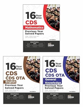 Disha Combo (3 Books) 16 Year-wise CDS Mathematics English & General Knowledge Previous Year Solved Papers (2018 - 2025) Phase I & II  3rd Edition | Combined Defence Services PYQs