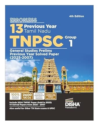 Errorless 13 Year Tamil Nadu TNPSC (Group 1) General Studies Prelims Previous Year Solved Papers (2025 - 07) 4th Edition | PYQs Question Bank | State Public Service Commission