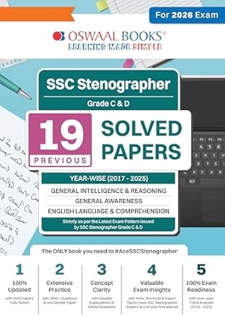 Oswaal SSC Staff Selection Commission Stenographer Grade C & D 19 Previous Years Solved Papers (2017 to 2025) (For 2026 Exam)