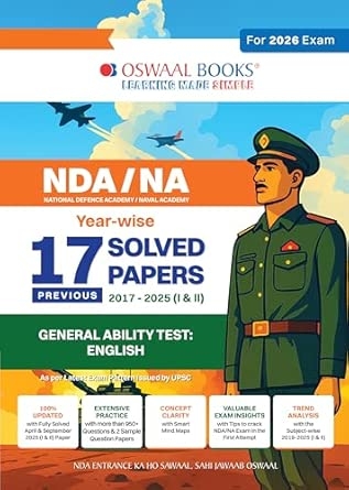 Oswaal NDA-NA (NATIONAL DEFENCE ACADEMY/NAVAL ACADEMY) 17 Previous Solved Papers| Year-wise 2017-2025 (I & II ) | General Ability Test: English