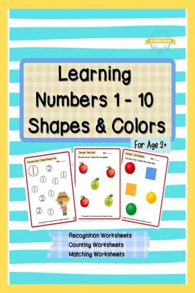Learning Numbers 1 - 10 Shapes & Colors: Numbers Recognition Workbook Counting Worksheets Match The Following Worksheets