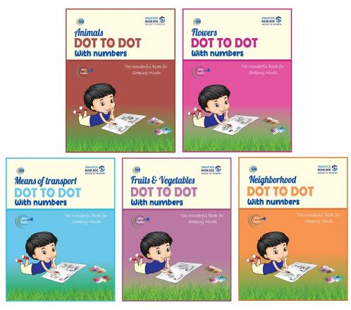 SBB Kindergarten Dot to Dot Activity Book Box [Set of 5 Books] [Animal Flower Transport Neighborhood Fruits & Vegetables]