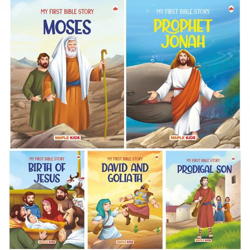 Bible Stories -(Set of 5 Books) David and Goliath Birth of Jesus Prodigal Son Prophet Jonah Moses