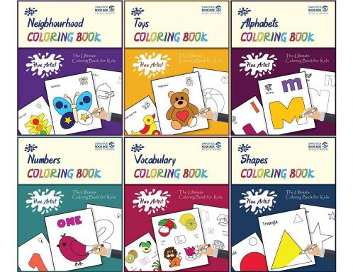 SBB Kindergarten Clipart Drawing Book Box [Set of 6 Books] [Shapes Toys Neighborhood Alphabets Numbers & Vocabulary]