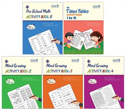 SBB Kindergarten Activity Book Box [Set of 5 Books] [Maize Pattern Matching ClockPuzzle Play with Alphabets Search Word Object Recognition & Math Activity]