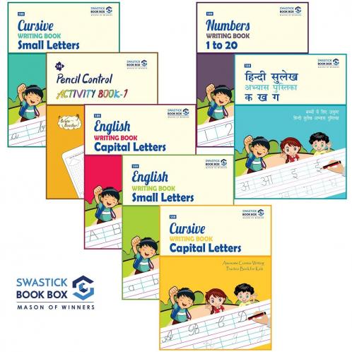 SBB Kindergarten Writing Book Box [Set of 7 Books] [Pencil Control Small & Capital Letter Small & Capital Cursive Writing Numbers Hindi Sulekh Abhyas Pustika]