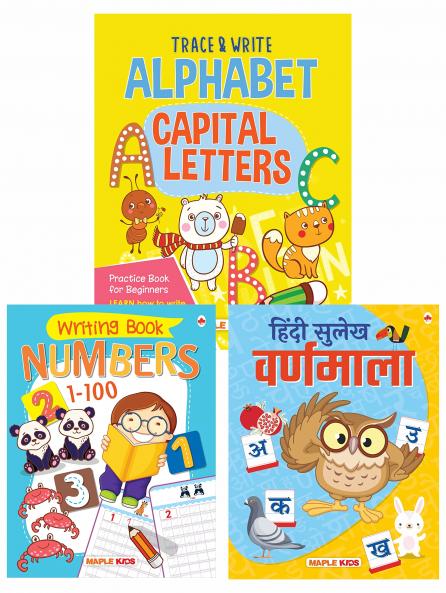 Writing Book Set - Alphabet Capital Letters Hindi Varnmala Numbers 1-100