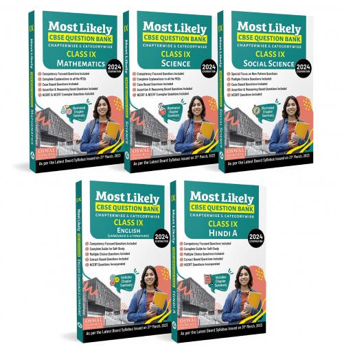 Most Likely CBSE Question Bank Class 9 Bundles (Set of 5) : Maths Science Social Science English & Hindi-A for Exam 2024