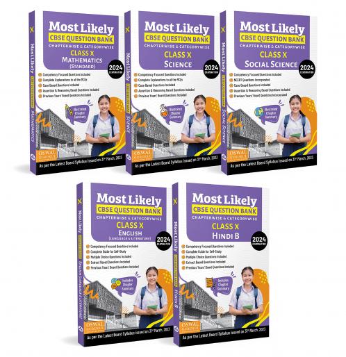 Most Likely CBSE Question Bank Class 10 Bundles (Set of 5) : Maths Science English Hindi-B & Social Science for Exam 2024