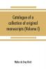 Catalogue of a collection of original manuscripts formerly belonging to the Holy Office of the Inquisition in the Canary Islands