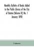 Monthly Bulletin of Books Added to the Public Library of the City of Boston (Volume III) No. 1 January 1898