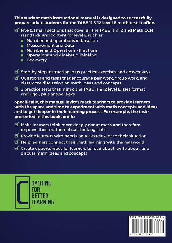 TABE 11 and 12 Student Math Manual and Practice Tests for Level E
