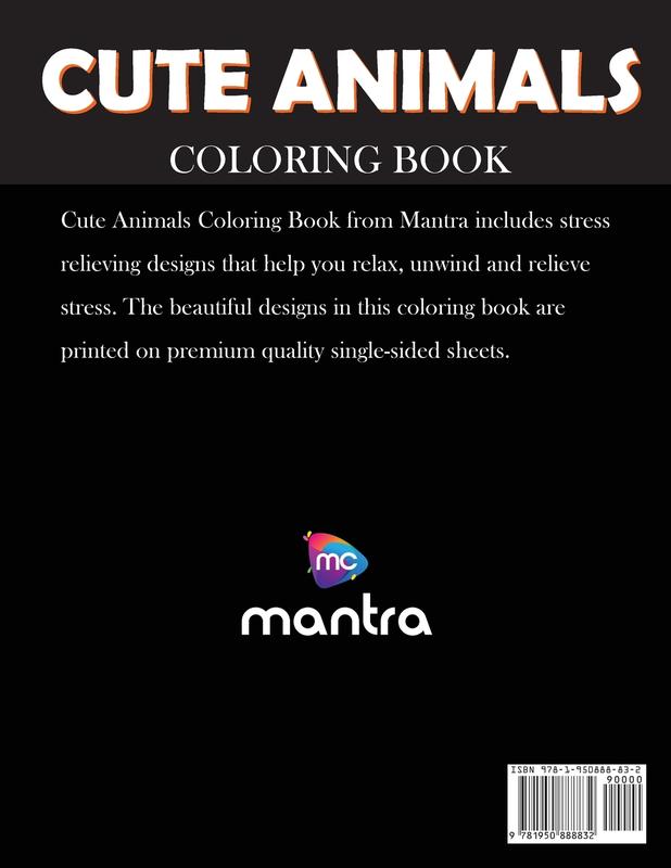 Cute Animals Coloring Book: Coloring Book for Adults: Beautiful Designs for Stress Relief Creativity and Relaxation